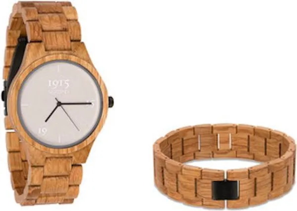 1915 watches - Horloge Gift Set | Heren Horloge met bijpassende armband | Eiken hout | Houten band en mat zwarte sluiting | Gift Box | Geschenkset voo...