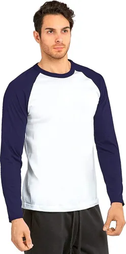 2 Pack Vanilla Heren baseballshirt met lange mouwen (Wit- Marineblauw) L