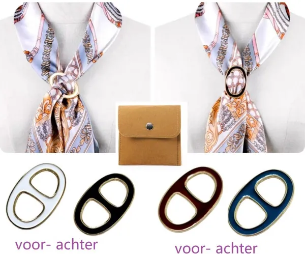 2 stuks Youhomy sjaalringen dubbelzijdig - Sjaalklem Zwart, Wit, Rood, Blauw - Sjaal Klem 3,5x6cm - Sjaal Ring - Rond ovaal| Cadeau voor vrouwen| Moed...