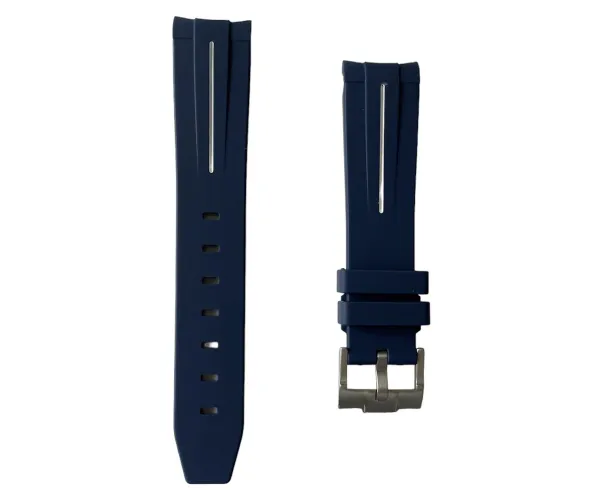 20mm Curved rubber strap Navy Blue + White stripe Omega x Swatch Moonswatch - Gebogen rubber horloge band