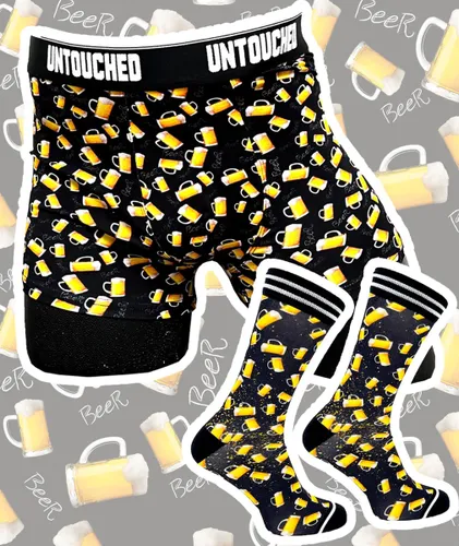 2pack Untouched Beer Mugs boxershort heren + Socks - 39-42- S - Grappige cadeaus - Vaderdag cadeautje voor hem - Heren geschenkset - Heren cadeautips