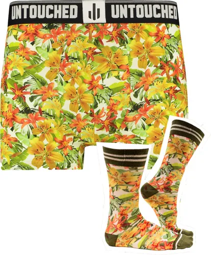 2pack Untouched Tropical Flower boxershort heren + Socks - 43-46 - L - Grappige cadeaus - Vaderdag cadeautje voor hem - Heren geschenkset - Heren cade