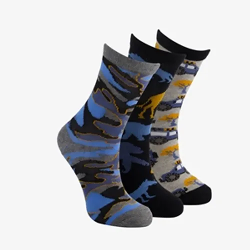 3 paar middellange kinder sokken blauw/grijs