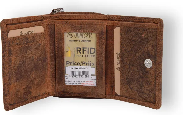 4East Heren Portemonnee van Echt Leer - RFID Anti-Skim - Vintage Buffelleer Design - Perfect Cadeau voor Hem - Cognac - 11x8,5x2,5cm - 8 Creditcardhou...