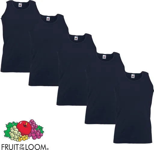 5 Pack Fruit of the Loom Valueweight Sportshirt-Onderhemd Blauw
