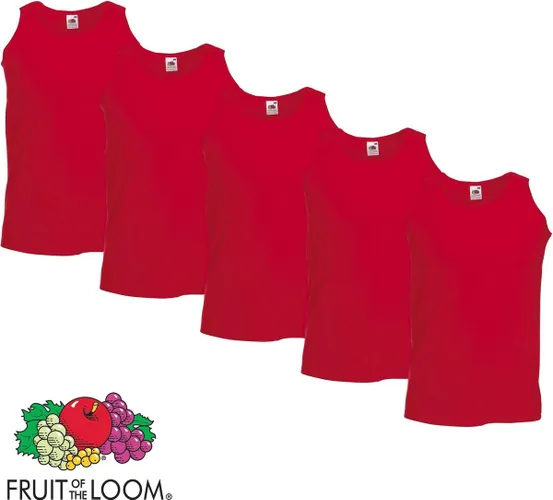5 Pack Fruit of the Loom Valueweight Sportshirt-Onderhemd Rood