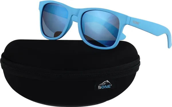 5one® No.4 Bright Blue zonnebril - lichtblauw frame - Revo Blue glazen