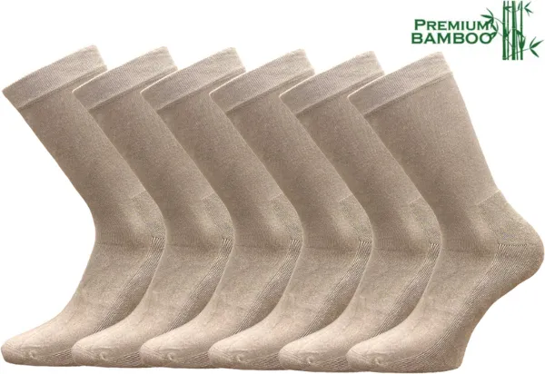 6 paar Badstof sokken - Bamboe - Wandelsokken - Naadloos - Ecru