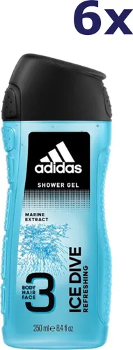 6x Adidas douchegel 250ml 3in1 Ice Dive