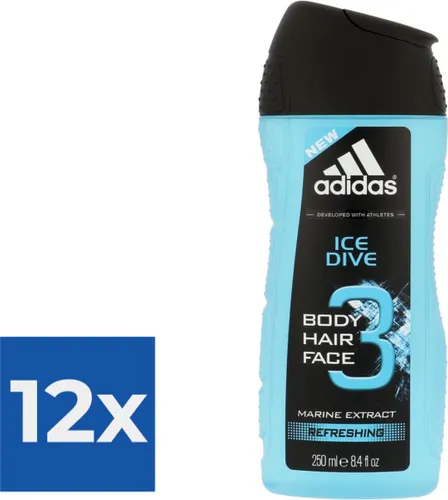 Adidas Douche & Shampoo Men - Ice Dive 250 ml. - Voordeelverpakking 12 stuks