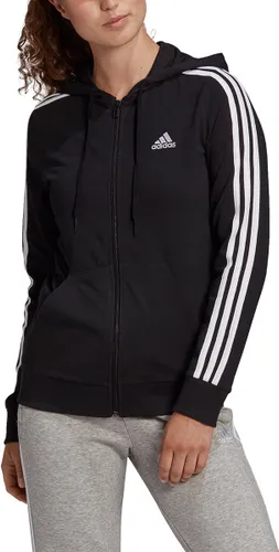 adidas - Essentials Single Jersey 3-Stripes Full-Zip hoodie - Zwarte vest dames