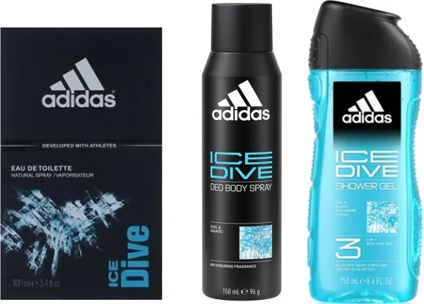 Adidas Ice Dive Set - Voordeelverpakking - Eau de Toilette 100 ml & Showergel 250 ml & Deodorant Spray 150 ml