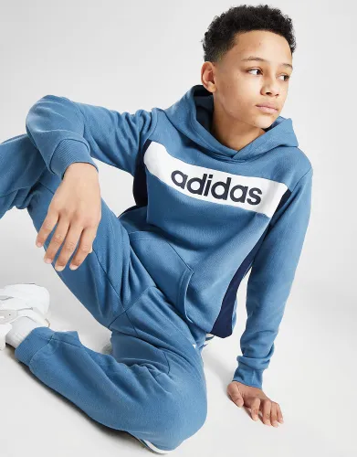 adidas Linear Logo Colour Block Hoodie Junior, Blue