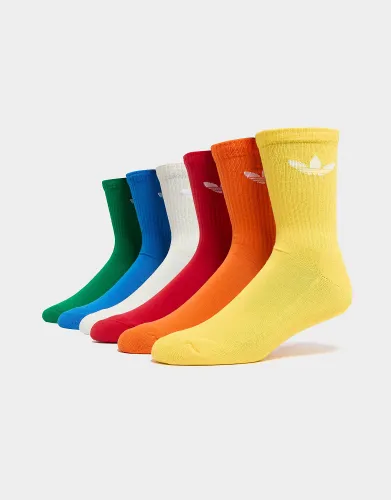 adidas Originals 6-Pack Trefoil Cushion Crew Socks, Wonder White / Blue Bird / Green