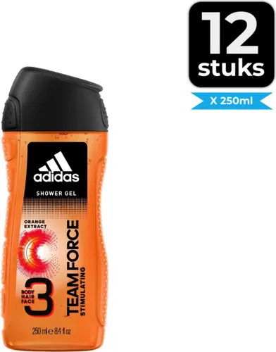 Adidas Team Force Douchegel 250 ml - Voordeelverpakking 12 stuks