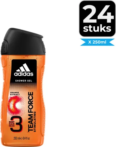 Adidas Team Force Douchegel 250 ml - Voordeelverpakking 24 stuks