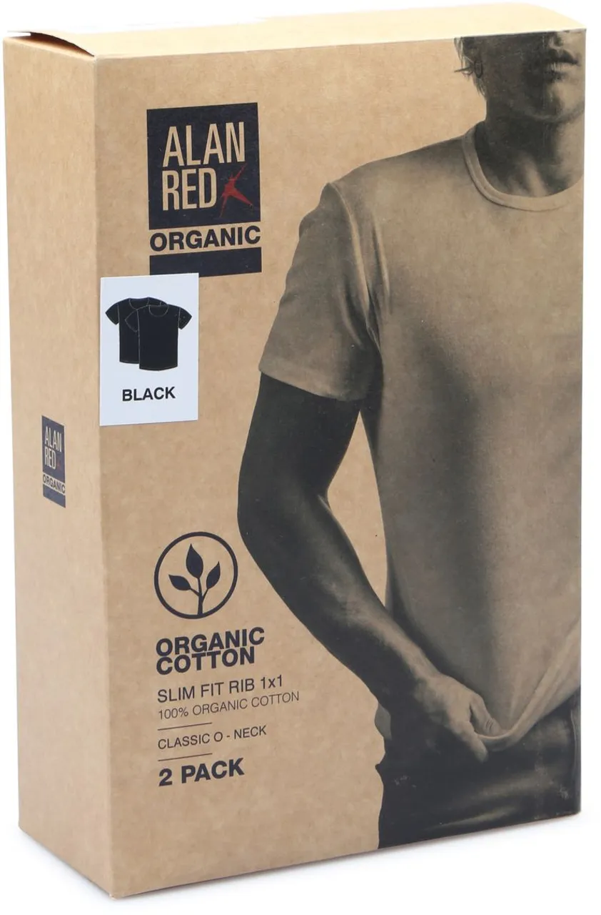 Alan Red Organic O-Hals T-Shirt Zwart 2-Pack