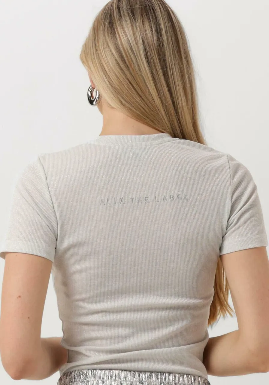 ALIX THE LABEL Dames Tops & T-shirts Ladies Knitted Lurex Rib T-shirt - Wit