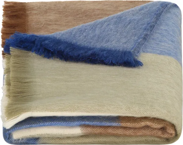 Alpaca Wol Geblokte Sjaal - 200 x 65 cm - Blauw, Naturals
