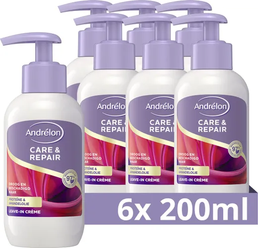 Andrélon Care & Repair Leave-In Crème - 6 x 200 ml - Voordeelverpakking