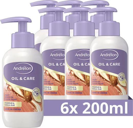 Andrélon Oil & Care Leave-In Haarcrème - 6 x 200 ml - Voordeelverpakking