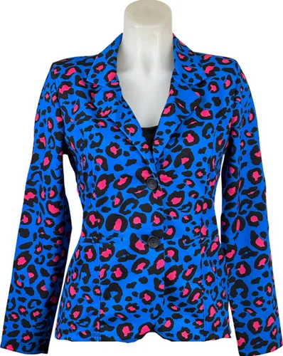Angelle Milan - Blauw-fuchsia print blazer voor Dames - Travelstof - Comfort - Strijkvrij - Duurzaam