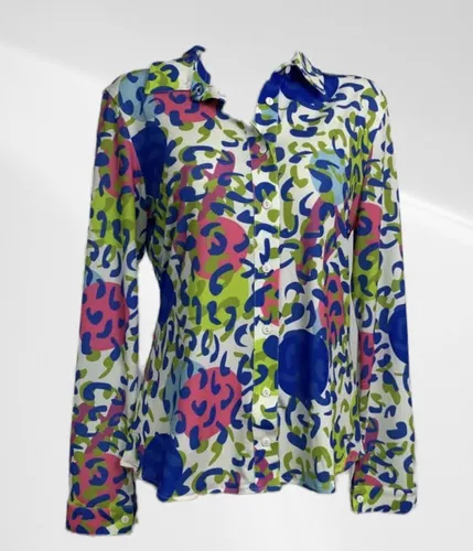 Angelle Milan - Casual blouse - Blauw en groen panterprint - Travelstof