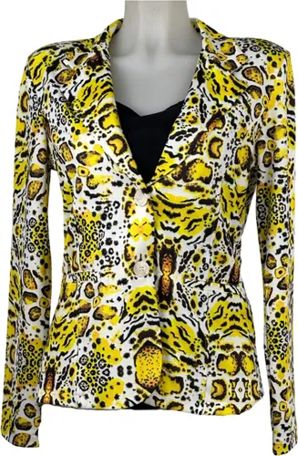Angelle Milan - Gele tijgerprint blazer voor Dames - Travelstof - Comfort - Strijkvrij - Duurzaam