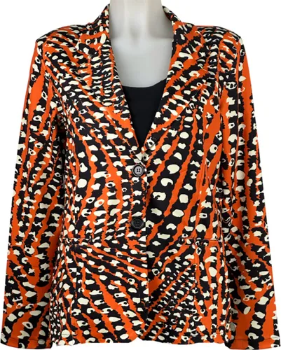 Angelle Milan - Oranje-Zwarte print blazer voor Dames - Travelstof - Comfort - Strijkvrij - Duurzaam