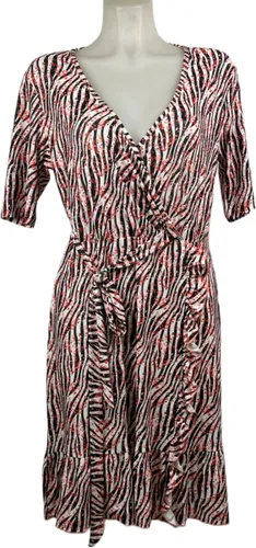Angelle Milan – Travelkleding voor dames – Rode Zebra Lange Mouw Overslagjurk – Ademend – Kreukherstellend – Duurzame jurk - In 4 maten