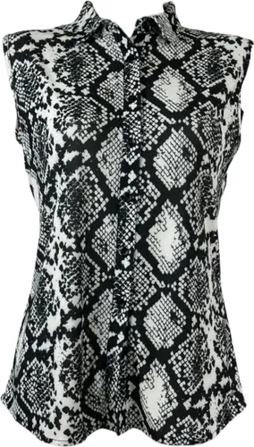 Angelle Milan – Travelkleding voor dames – Zwart/witte Mouwloze Blouse – Ademend – Kreukherstellend – Duurzame blouse - In 5 maten