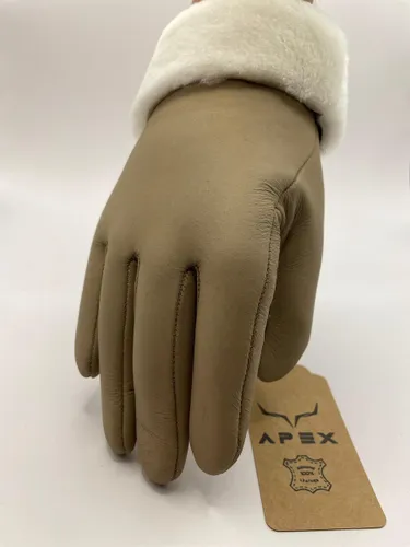 Apex Gloves - Dames en Heren Leren Handschoenen - Hoge kwaliteit %100 Schapenleer - Bej - Winter - Extra warm