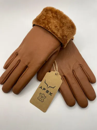 Apex Gloves - Dames en Heren Leren Handschoenen - Hoge kwaliteit %100 Schapenleer - Donker Orenje - Winter - Extra warm