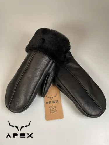 Apex Gloves - Dames en Heren Leren Handschoenen - Hoge kwaliteit %100 Schapenleer met Lijn - Zwart - Winter - Extra warm