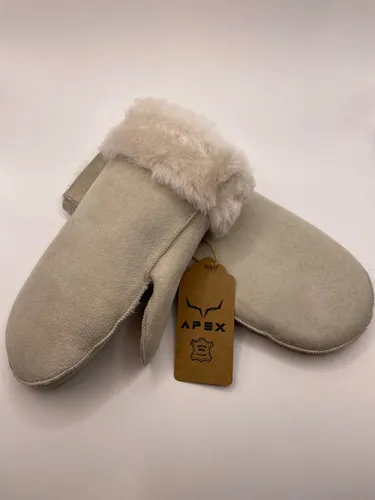 Apex Gloves Suede Leren Dames en Heren Handschoenen - Premium kwaliteit %100 Schapenleer - Wıt - Winter - Extra warm