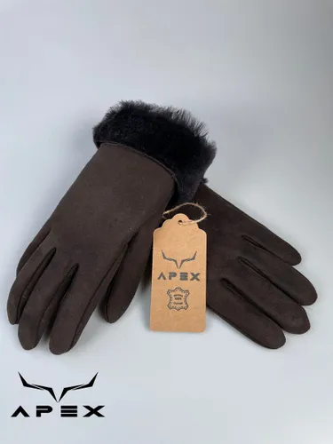 Apex Gloves Suede Leren Dames Handschoenen - Premium kwaliteit %100 Schapenleer - Bruin -  Winter - Extra warm
