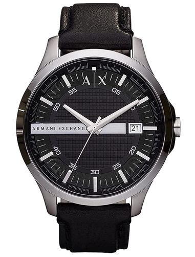Armani Exchange Zwart Leren Horloge met Drie Wijzers en