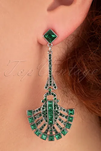 Art Deco oorbellen in smaragd en zilver