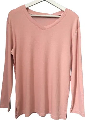 ASTRADAVI Casual Wear - Dames V-Hals Blouse - Trendy Top met Lange Mouwen - Roze / Medium