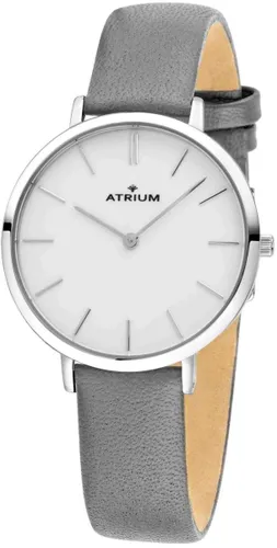 ATRIUM Horloge - Dames - Zilver/ Wit - Analoog - 5 bar Waterdicht - Grijs Leer - Quartz uurwerk - Edelstalen Sluiting - A28-101