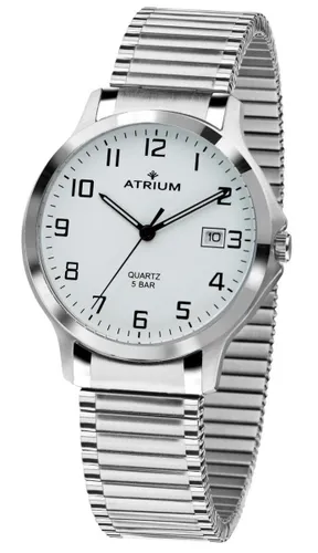 ATRIUM Horloge - Heren - Zilver - Analoog - 5 bar Waterdicht - Flexibele maat door Edelstalen Rekband van 21 cm - Datumvermelding - Edelstalen horloge...