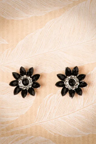 Audrey Jet Flower stud oorbellen in zwart en zilver