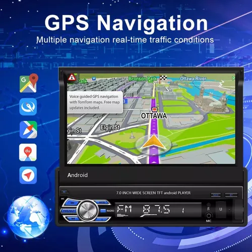 Autoradio met klapscherm AT49 – 1 Din – 7 inch Touchscreen Monitor – Bluetooth & Wifi – Android & iOS – GPS Navigatie – Handsfree bellen – FM radio –...