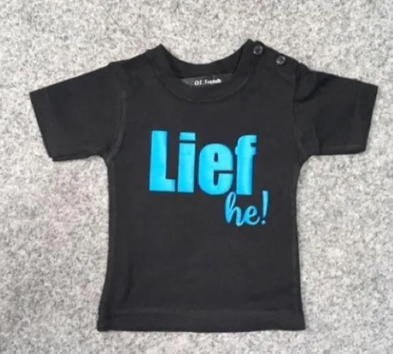 Baby shirt met opdruk ''LIEF HE! " zwart met blauw