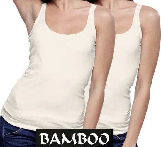 Bamboe dames top (tank top model) – 2 paar - dames – 95% bamboe – superzacht – champagne –