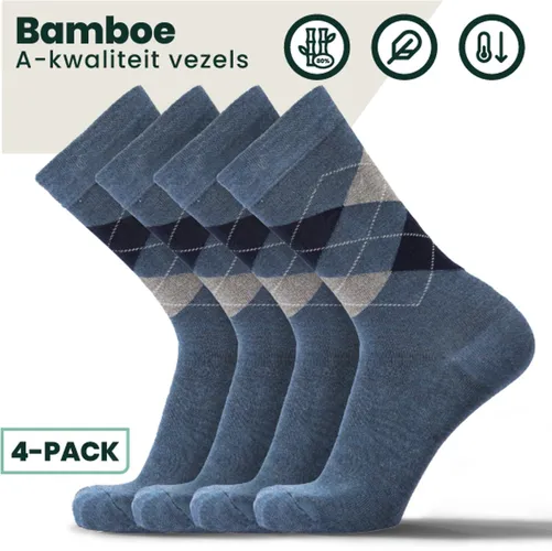 Bamboe Sokken | Geruite Sokken | Anti-zweet Sokken | Naadloze Sokken | Heren Sokken | Dames Sokken | 4 Paar - Jeans |