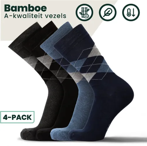 Bamboe Sokken | Geruite Sokken | Anti-zweet Sokken | Naadloze Sokken | Heren Sokken | Dames Sokken | 4 Paar - Kleurmix |