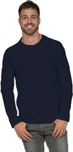 Basic lange mouwen/longsleeve stretch shirt navy blauw voor heren - Basic kleding voor heren XL