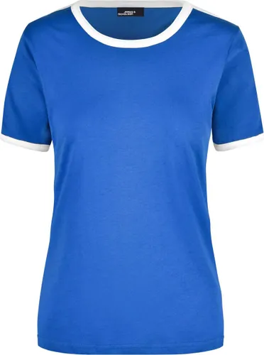 Basic ringer t-shirt - blauw met wit - dames - katoen - 160 grams - basic shirts / kleding M