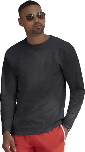 Basic shirt lange mouwen/longsleeve donkergrijs voor heren - Herenkleding donker grijze shirts